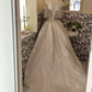 Silver Gray Bow Off-the-Shoulder Waist-Cinched Voluminous Skirt Long Luxury Romantic Dress, Wedding Gown gh7648