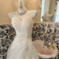 White Strapless Cinched Waist A-Line Skirt Long Romantic Dress, Wedding Gown gh7802
