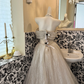 Ivory Strapless Beaded Waist-Cinched Full Flared Long Vintage Romantic Dress, Wedding Gown gh7562