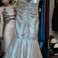 Champagne Satin Evening Gown V Neck Beaded Straps Mermaid Layered Tulle Long Formal Prom Dress gh9734