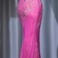 ✨Girlhomeshops-Fuchsia Halter Hand Beaded Rhinestone Mermaid Evening Gown Backless Long Dress gh10087
