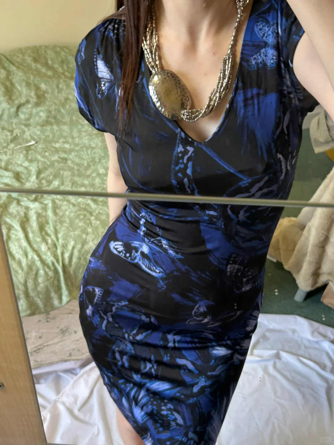 Sexy Navy Blue Vintage Pattern Fitted Waist Slim Bodycon Prom & Evening Party Dress gh8468