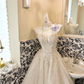 Ivory Strapless Rhinestone Cinched Waist Full Flared Skirt Long Romantic Dress, Wedding Gown gh7812