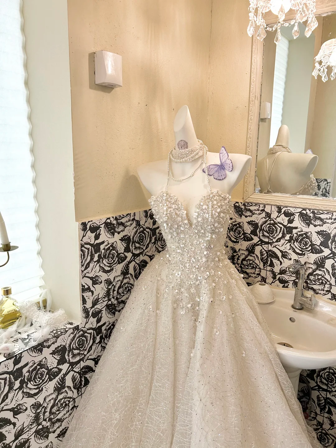 Ivory Strapless Rhinestone Cinched Waist Full Flared Skirt Long Romantic Dress, Wedding Gown gh7812