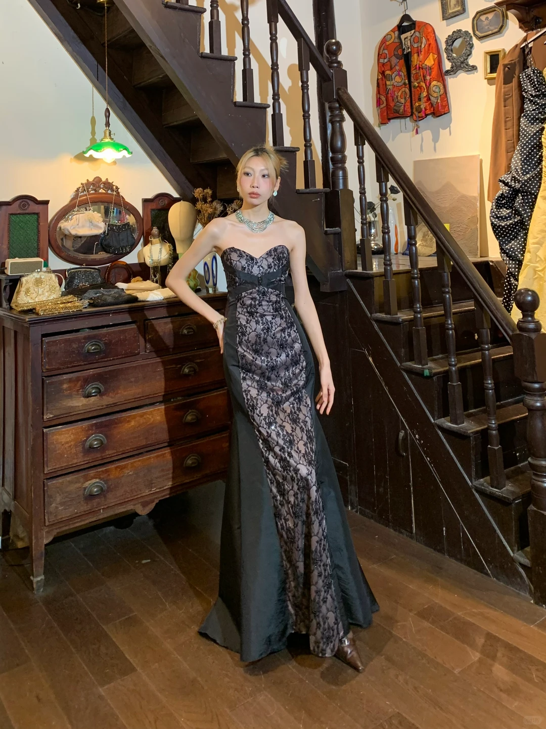 Black Lace Mermaid Long Evening Gown Strapless Sweetheart Sequin Prom Dress gh9854