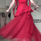 Burgundy Tulle Long Evening Gown, 3D Rose Floral Draped Ribbon A‑Line Formal Prom Dress gh9042