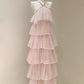 Light Pink/Blue Chiffon Rhinestone Strapless Cake Layered Ruffles Elegant Sweet Long Party Dress Prom Dress Evening Dress gh4760