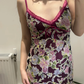Purple Vintage Spaghetti Strap Printed Luxury Fitted Waist Slim Sexy Prom Gown, Evening Party Dress gh8450