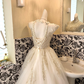 Ivory Embroidered Lace Classic Elegant Waist-Cinched Voluminous Skirt Romantic Dress, Wedding Gown gh7614
