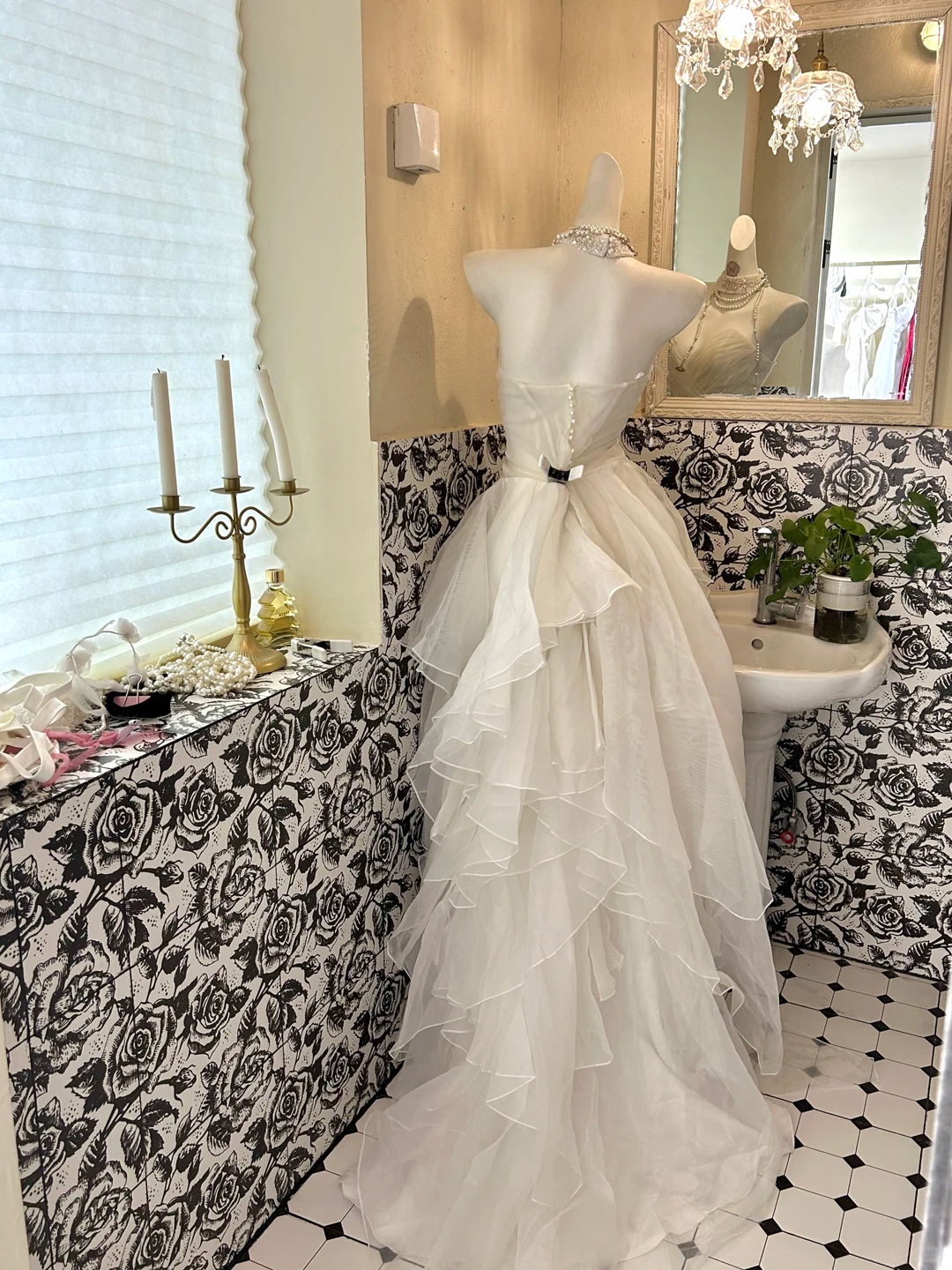 Ivory Strapless Waist-Cinched Multi-Layer Skirt Romantic Dress, Wedding Gown gh7625