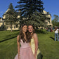 Pink sweet fashion V-neck elegant long tulle floor-length trailing ball gown evening dress prom dress gh3791