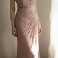 Dusty Rose Glitter Spaghetti Strap Mermaid Evening Gown, V‑Neck Cross Twist Bodice Side Ruched Fitted Long Formal Party Dress gh9111