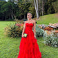 Rotes herzförmiger Ausschnitt, Tube-Top, stilvolles, elegantes, langes Ballkleid-Abendkleid aus mehrlagigem Tüll, gh3081
