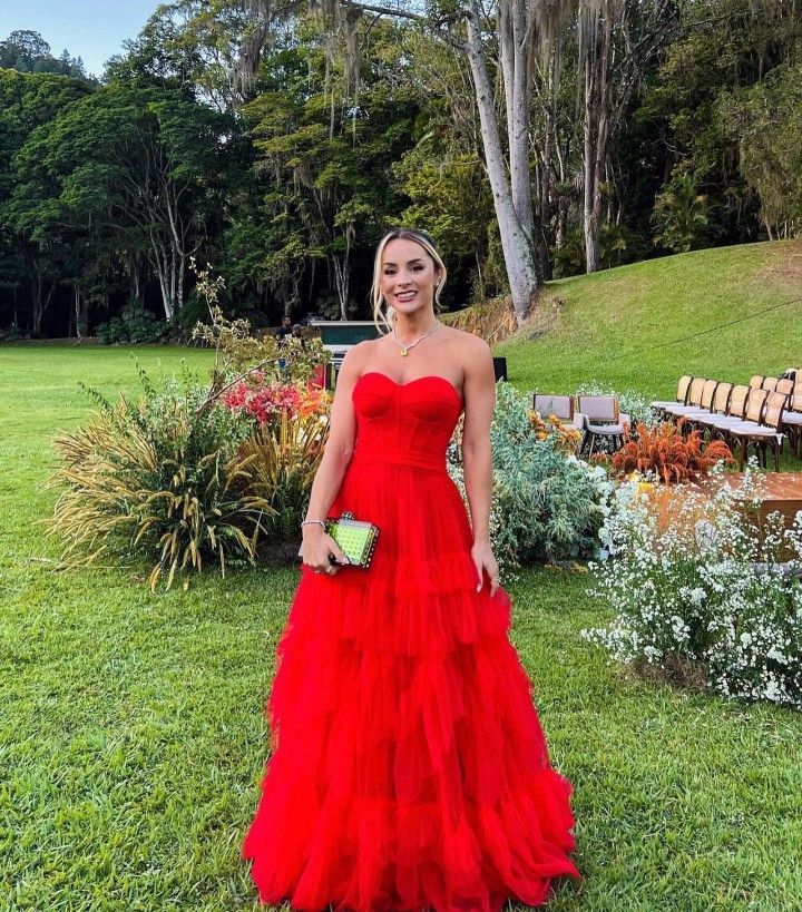 Rotes herzförmiger Ausschnitt, Tube-Top, stilvolles, elegantes, langes Ballkleid-Abendkleid aus mehrlagigem Tüll, gh3081