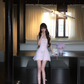 Light Pink Strapless Lace Homecoming Dress Mini Prom Gown gh9410