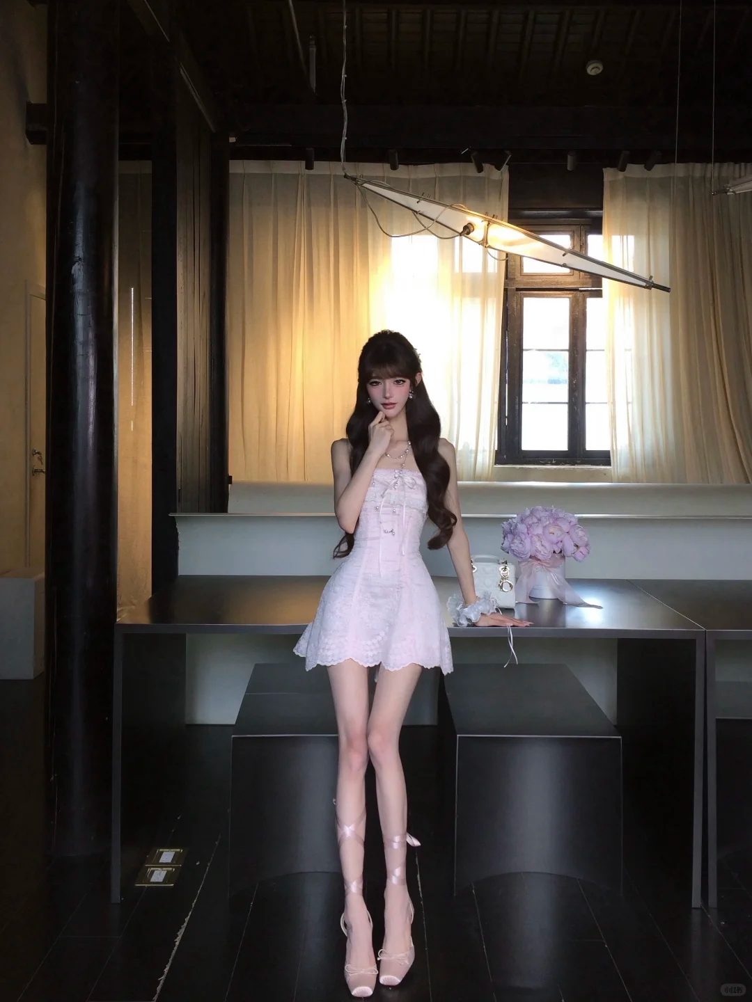 Light Pink Strapless Lace Homecoming Dress Mini Prom Gown gh9410