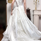 Ivory Vintage 3D Floral Puff‑Shoulder Satin Ball Gown Wedding Dress gh8746