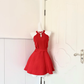 Women Red Homecoming Dress, Sleeveless Halter Keyhole Neckline Wide Wrap Waist Belt Flared A‑Line Mini Party Dress gh9197