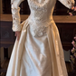 Cream White Vintage Palace Wedding Gown, Heart Neck Puff Long Sleeve Cutwork Embroidery Satin A‑Line Floor‑Length Bridal Dress gh9063