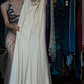 Cream White V Neck Evening Gown Black Rose Floral Applique Chiffon Flowy Long Formal Prom Dress gh9749