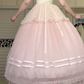 Cream‑Pink Halter Neck Lolita Victorian Long Gown, Corset Bodice Lace Overlay Ribbon Trim Tulle Ballgown Formal Prom Dress gh8985