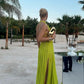Yellow green fashion pleated backless long elegant chiffon ball gown evening dress party dress gh3127