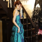 Peacock Blue Strapless Corset Ball Gown Shimmer Full Skirt Long Prom Dress gh9864