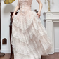Light Pink Vintage Strapless Prom Gown, Sweetheart Neckline, Diamond Cut‑Out Bodice, Lace Appliqués Fitted Waist, Multi‑Tier Ruffled Lace Cake Ball Gown Skirt, Vintage Court Evening Prom Dress gh8749