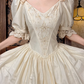 Off‑White Vintage Puff Sleeve Fitted Waist Full Flared Skirt Luxury Prom Gown, Wedding Dress gh8600