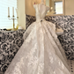 White Strapless Lace Waist-Cinched Full Flared Romantic Dress, Wedding Gown gh7519