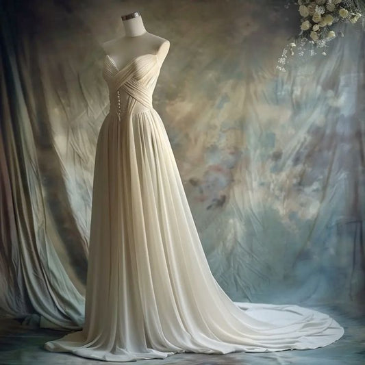 girlhomeshops-Wedding Dress Nude Satin Strapless Sleeveless Floor-Length Train Vintage Gown Gh6335