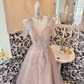 Light Pink Spaghetti Straps Cinched Waist Figure-Flattering Full Flared Skirt Long Elegant Romantic Dress, Wedding Gown gh7805