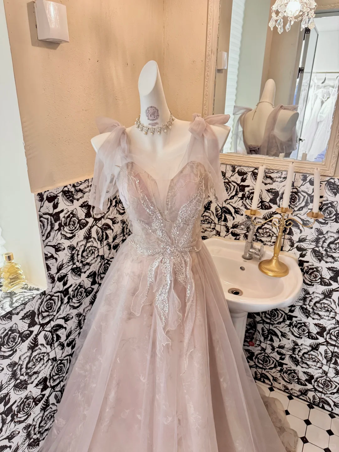 Light Pink Spaghetti Straps Cinched Waist Figure-Flattering Full Flared Skirt Long Elegant Romantic Dress, Wedding Gown gh7805