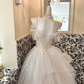 Ivory Spaghetti Strap Off-the-Shoulder Rhinestone Boned Cinched Waist Voluminous Skirt Long Romantic Dress, Wedding Gown gh7797