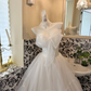 Light Grey Spaghetti Strap Waist-Cinched Full Flared Skirt Elegant Luxury Romantic Dress, Wedding Gown gh7680