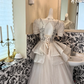 Ivory Square Neck Waist-Cinched Gown with Silver Embellishments, Elegant Voluminous Long Skirt Vintage Romantic Dress, Wedding Gown gh7548
