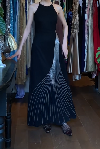 Black Halter Long Formal Gown Slim Fit Radiating Beaded Sequin Evening Dress gh9634