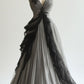 Grau Retro Mode Exquisite Schwarze Spitze V-ausschnitt A-linie Lange Tüll Ballkleid Abendkleid Brautkleid gh3398