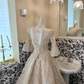 Light Apricot Vintage Elegant Waist-Cinched Figure-Flattering Full Flared Skirt Long Romantic Dress, Wedding Gown gh7749