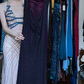 Dark Purple Glitter Evening Gown Cowl Neck Criss Cross Back High Slit Long Formal Prom Dress gh9733