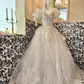 Ivory Puff Sleeve Square Neck Beaded Cinched Waist Voluminous Skirt Long Romantic Dress, Wedding Gown gh7783