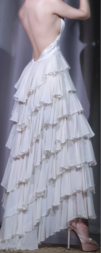 ✨Girlhomeshops-White Halter Tiered Ruffle Prom Dress Deep V Backless Pleated Satin High Low Evening Gown gh10054