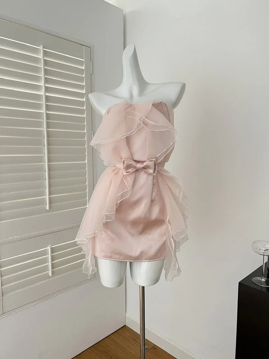 Robe de soirée courte en mousseline de soie rose/violet, style féerique, pour fête d'anniversaire, gh4843