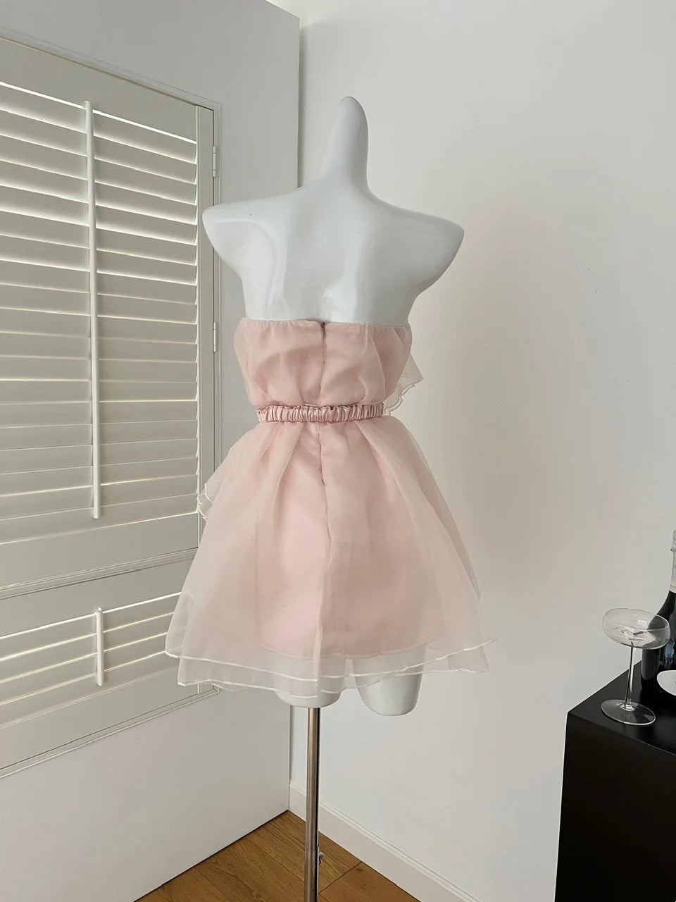 Robe de soirée courte en mousseline de soie rose/violet, style féerique, pour fête d'anniversaire, gh4843