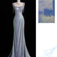 Schimmerndes Meerjungfrauen-Abendkleid mit eckigem Ausschnitt und Lichteffekten gh6749