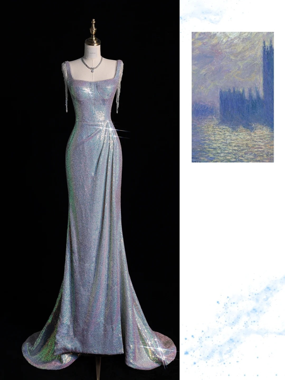 Schimmerndes Meerjungfrauen-Abendkleid mit eckigem Ausschnitt und Lichteffekten gh6749