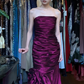 Fuchsia Strapless Tube Long Formal Gown Ruched Satin Mermaid 3D Floral Evening Dress gh9656