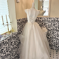Ivory Sleeveless V-Neck Waist-Cinched Voluminous Skirt Elegant Romantic Dress, Wedding Gown gh7725