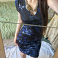 Sexy Navy Blue Vintage Pattern Fitted Waist Slim Bodycon Prom & Evening Party Dress gh8468