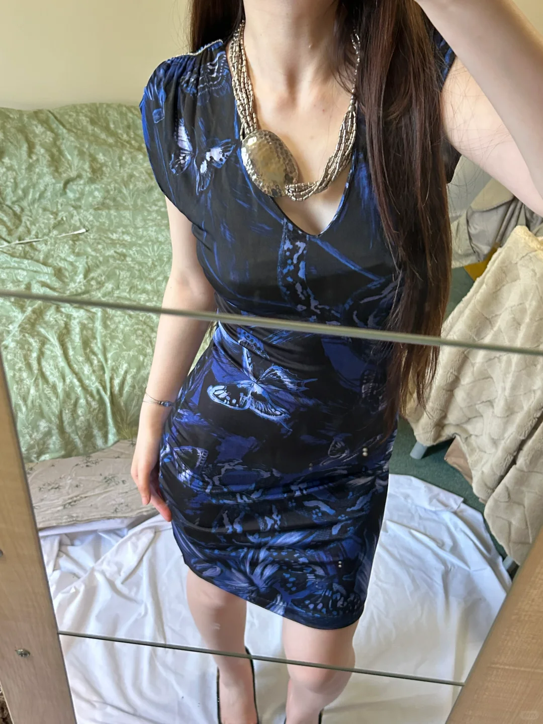 Sexy Navy Blue Vintage Pattern Fitted Waist Slim Bodycon Prom & Evening Party Dress gh8468